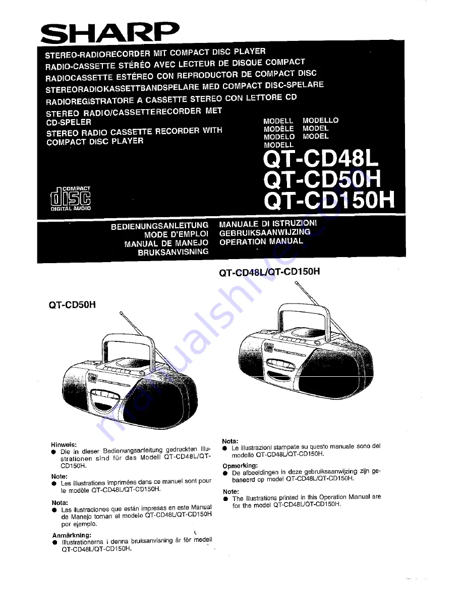 Sharp QT-CD150H Скачать руководство пользователя страница 1