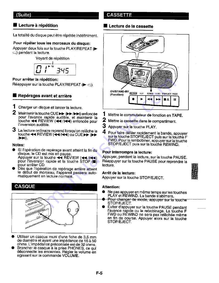 Sharp QT-CD161H (French) Manuel De Fonctionnement Download Page 11