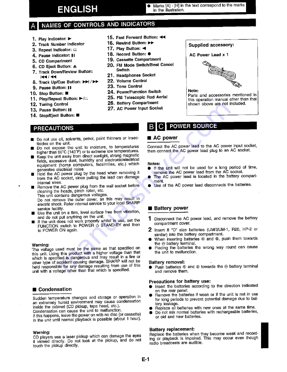 Sharp QT-CD44H Operation Manual Download Page 24