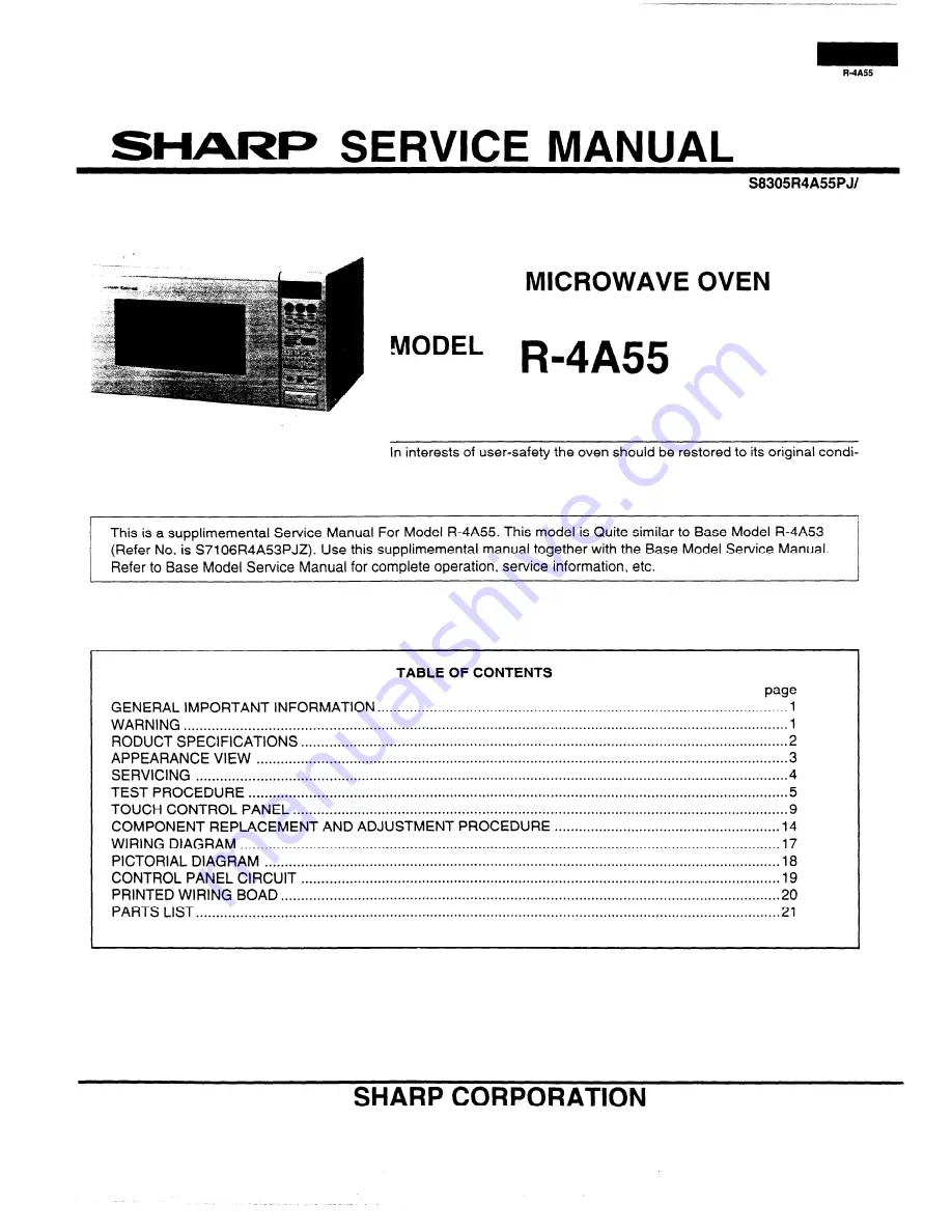 Sharp R-4A55 Service Manual Download Page 1