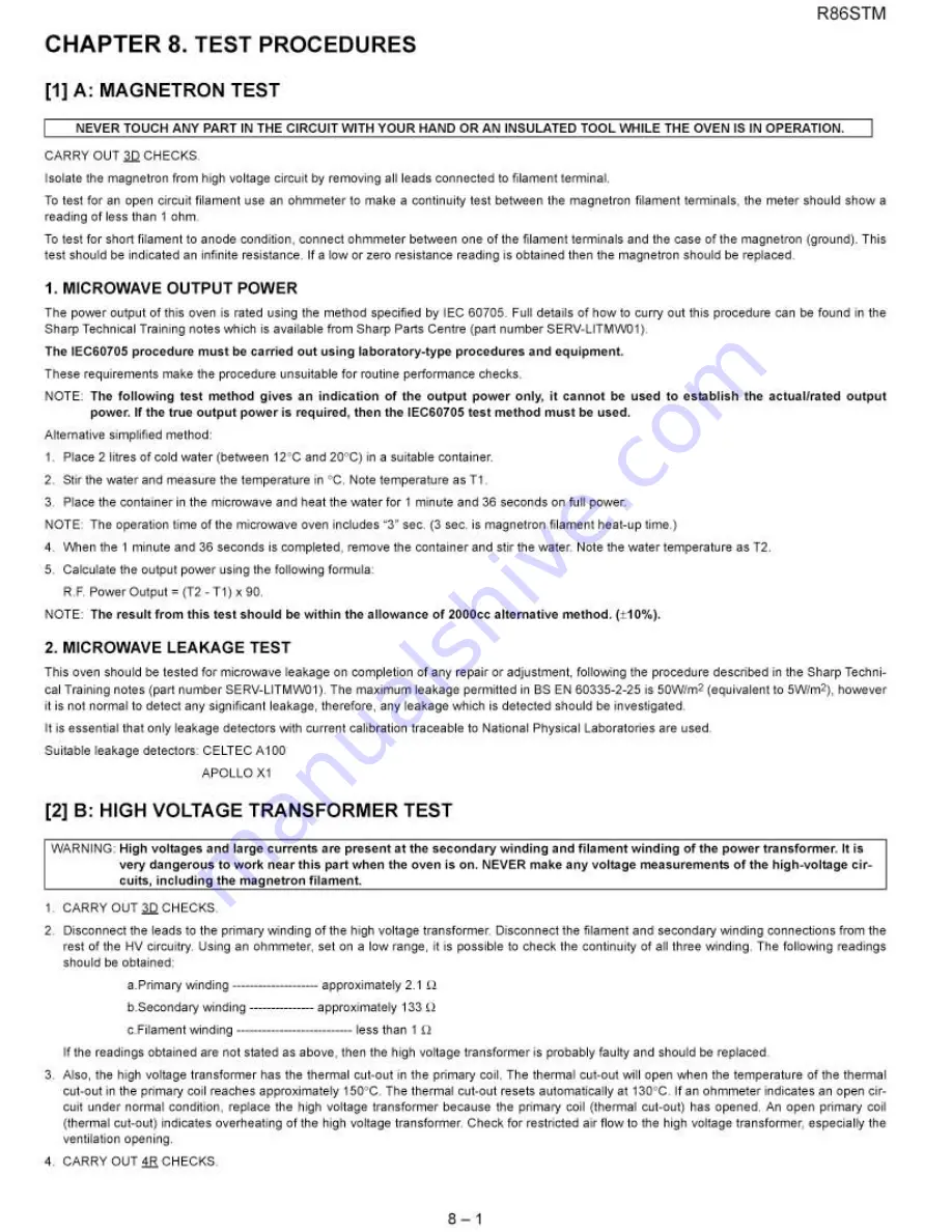 Sharp R-86STM Service Manual Download Page 13