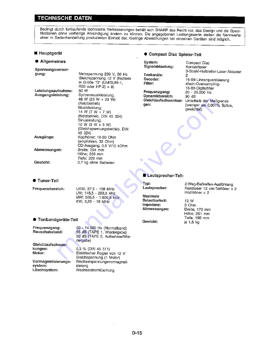 Sharp System-CD555H Operation Manual Download Page 22