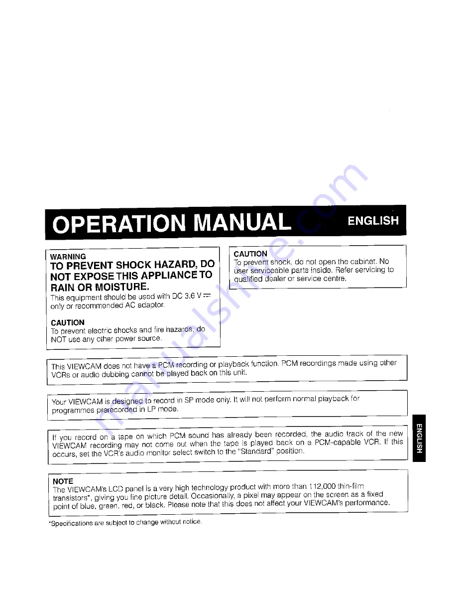 Sharp ViewCam VL-H450S Operation Manual Download Page 3