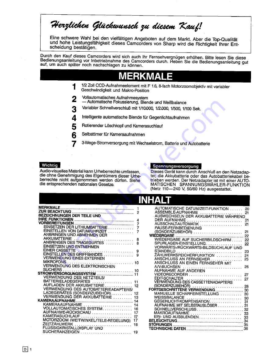 Sharp VL-C690S Operation Manual Download Page 4