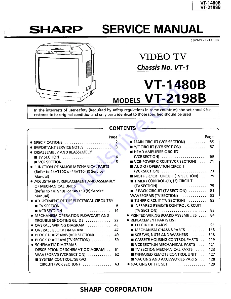 Sharp VT-1480B Service Manual Download Page 1