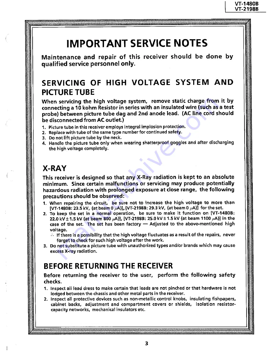 Sharp VT-1480B Service Manual Download Page 3