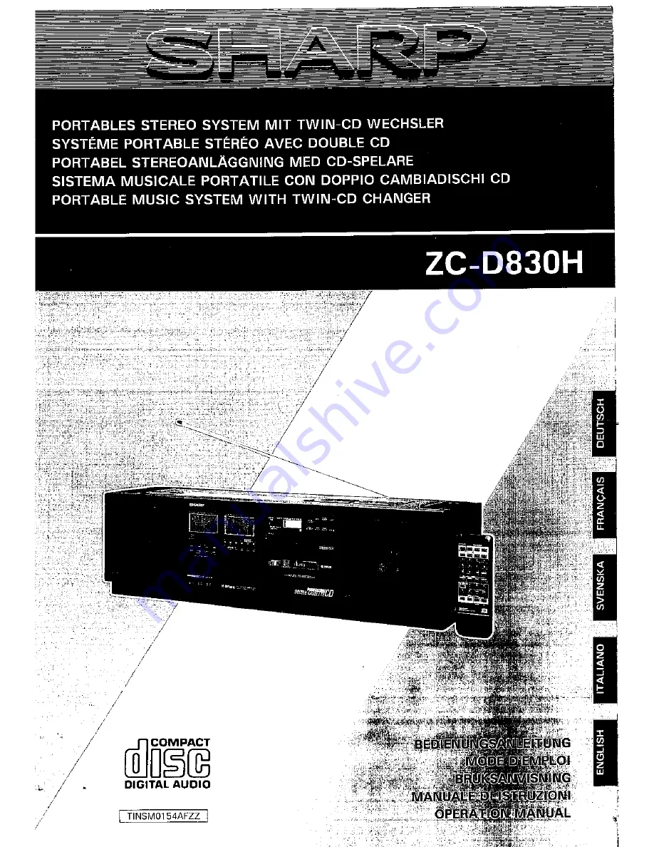 Sharp ZC-D830H Скачать руководство пользователя страница 1