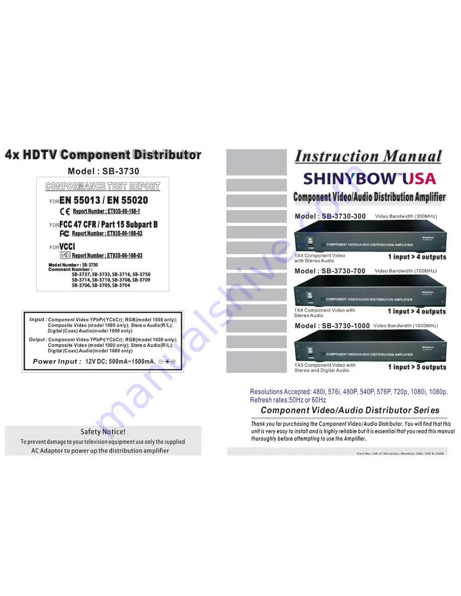 Shinybow USA SB-3730 Instruction Manual Download Page 1