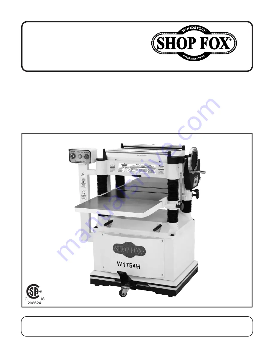 Shop fox W1754H Скачать руководство пользователя страница 1