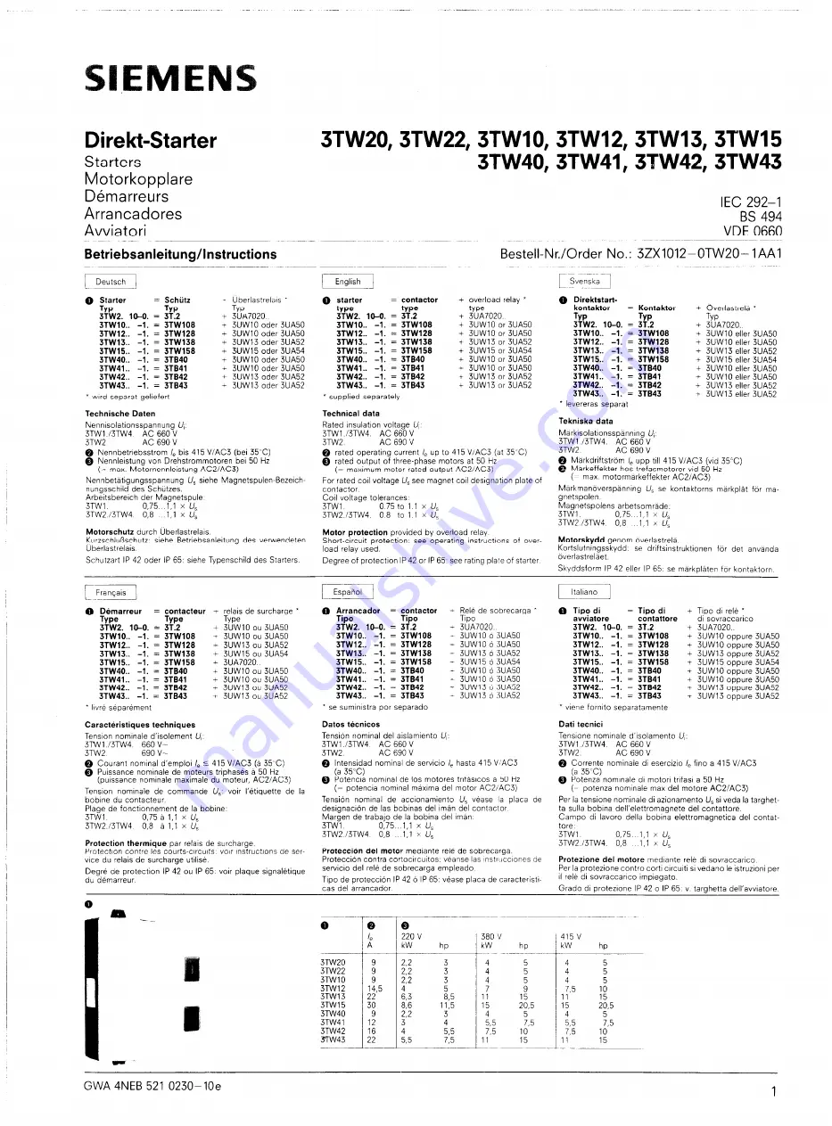 Siemens 3TW20 Instruction Manual Download Page 1