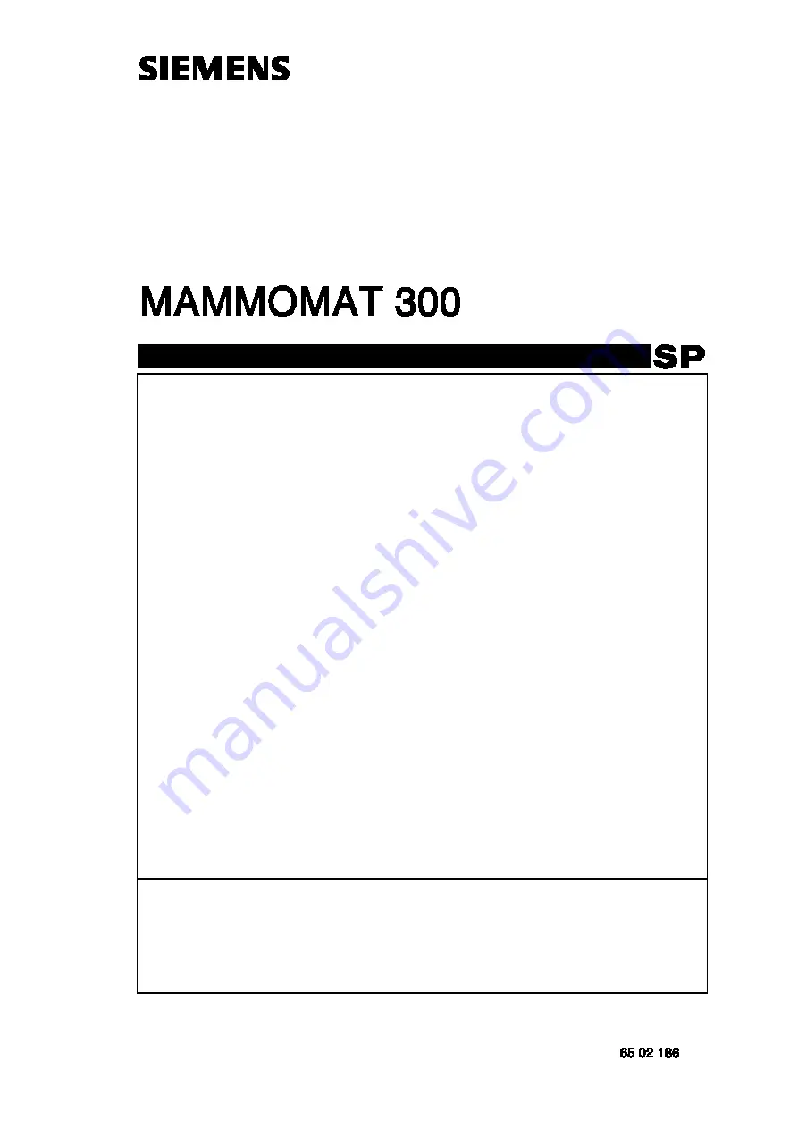 Siemens MAMMOMAT 300 Installation And Start-Up Instructions Manual Download Page 1