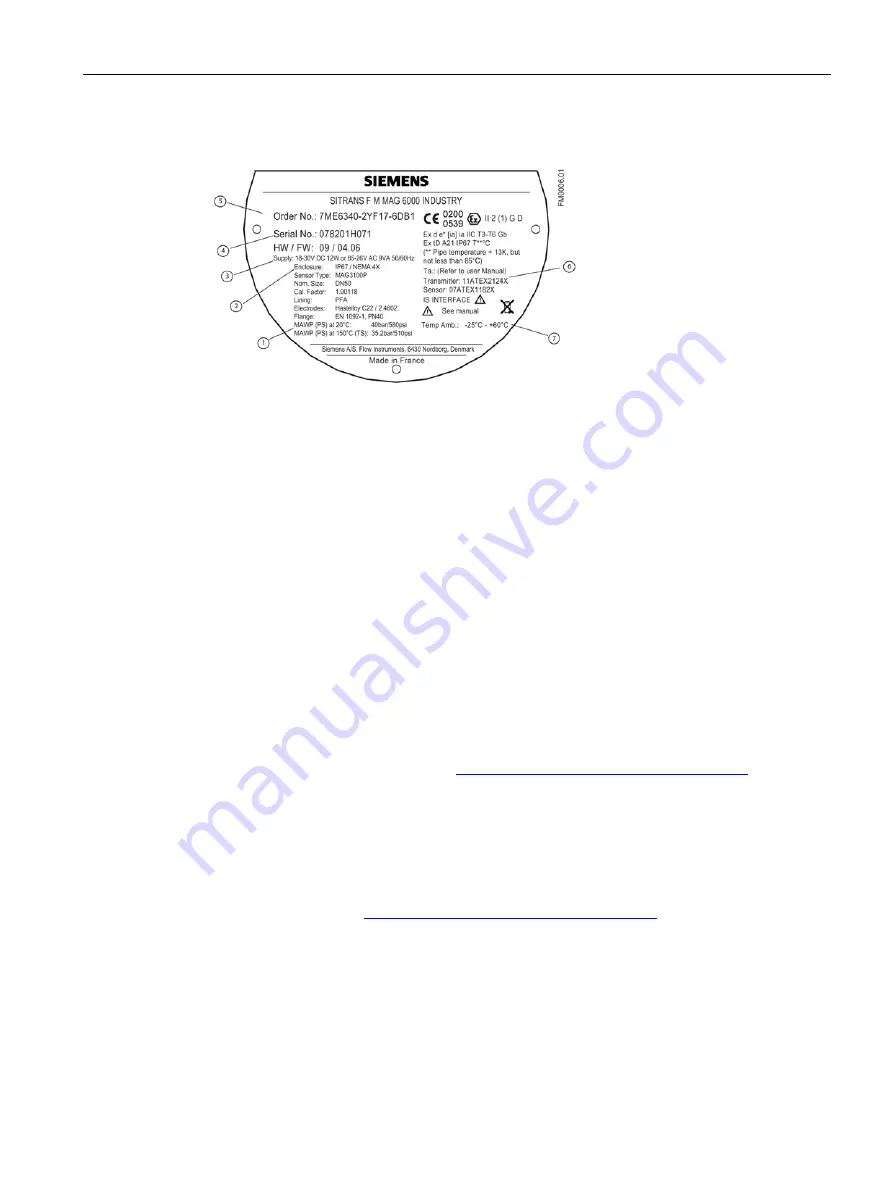 Siemens SITRANS F MAG 6000 EX DE Operating Instructions Manual Download Page 11