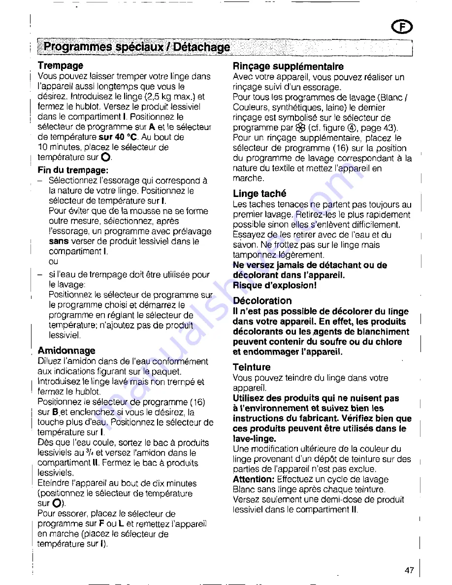 Siemens SIWAMAT PLUS 3773 Operating Instructions Manual Download Page 47