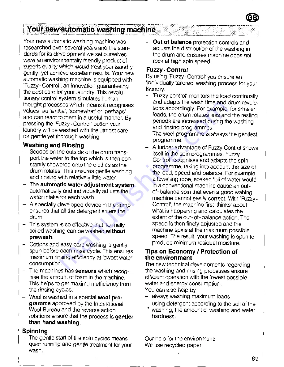 Siemens SIWAMAT PLUS 3773 Operating Instructions Manual Download Page 69