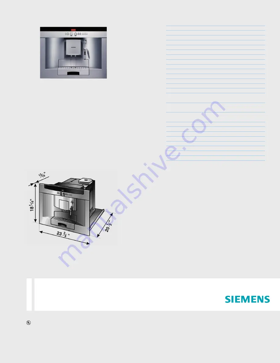 Siemens SKU TK68E57UC Specifications Download Page 1