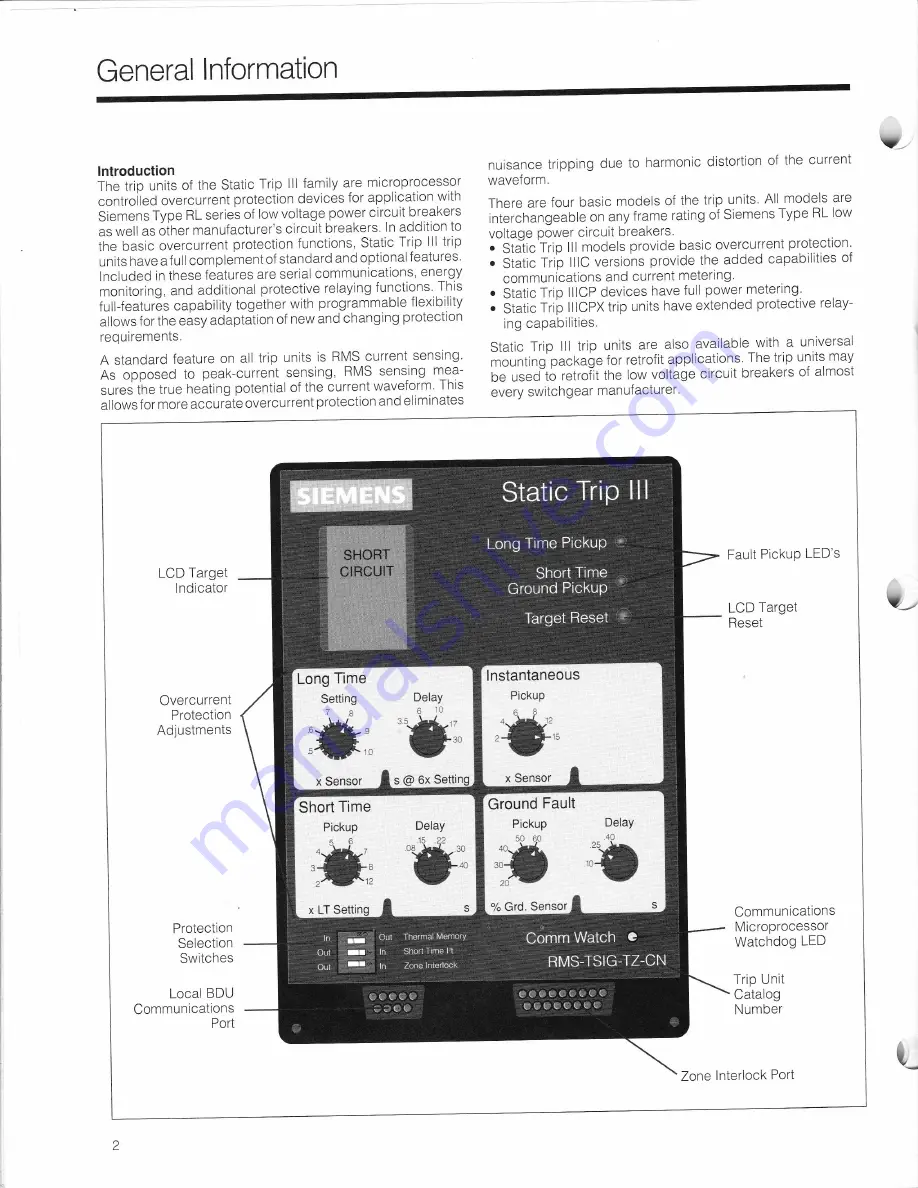 Siemens Static Trip III Instruction Manual Download Page 4