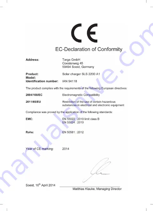 Silvercrest SLS 2200 A1 User Manual And Service Information Download Page 120