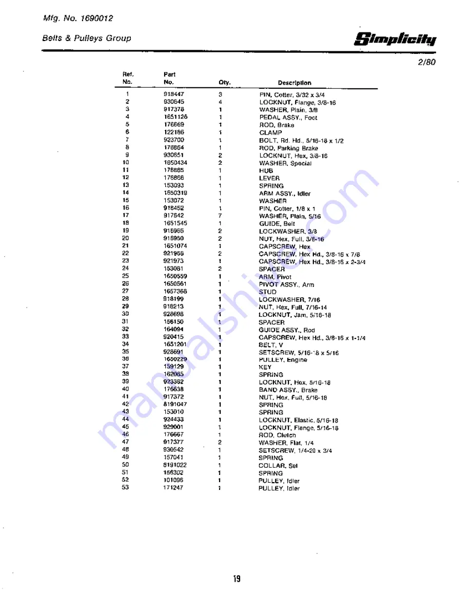 Simplicity Rear Engine Riders Parts Manual Download Page 21