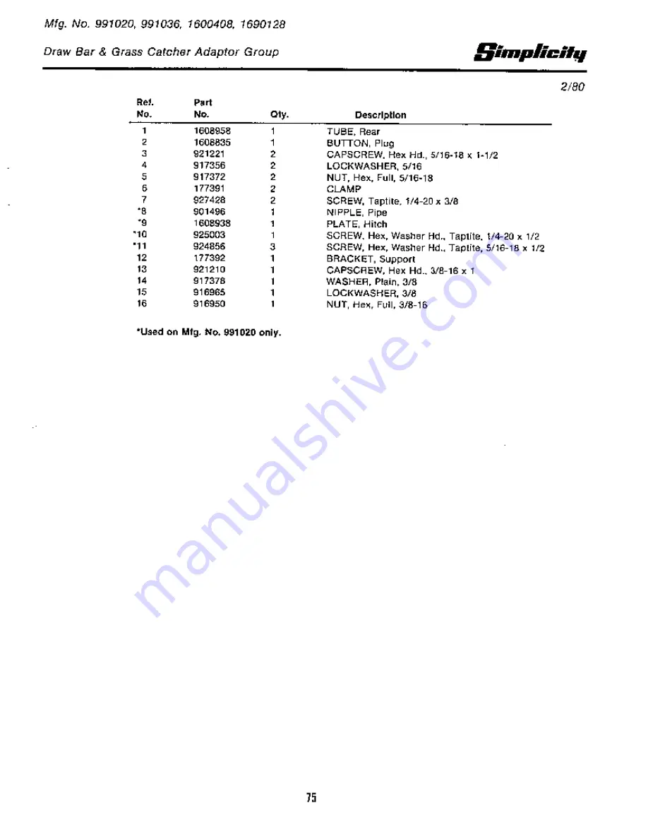 Simplicity Rear Engine Riders Parts Manual Download Page 77