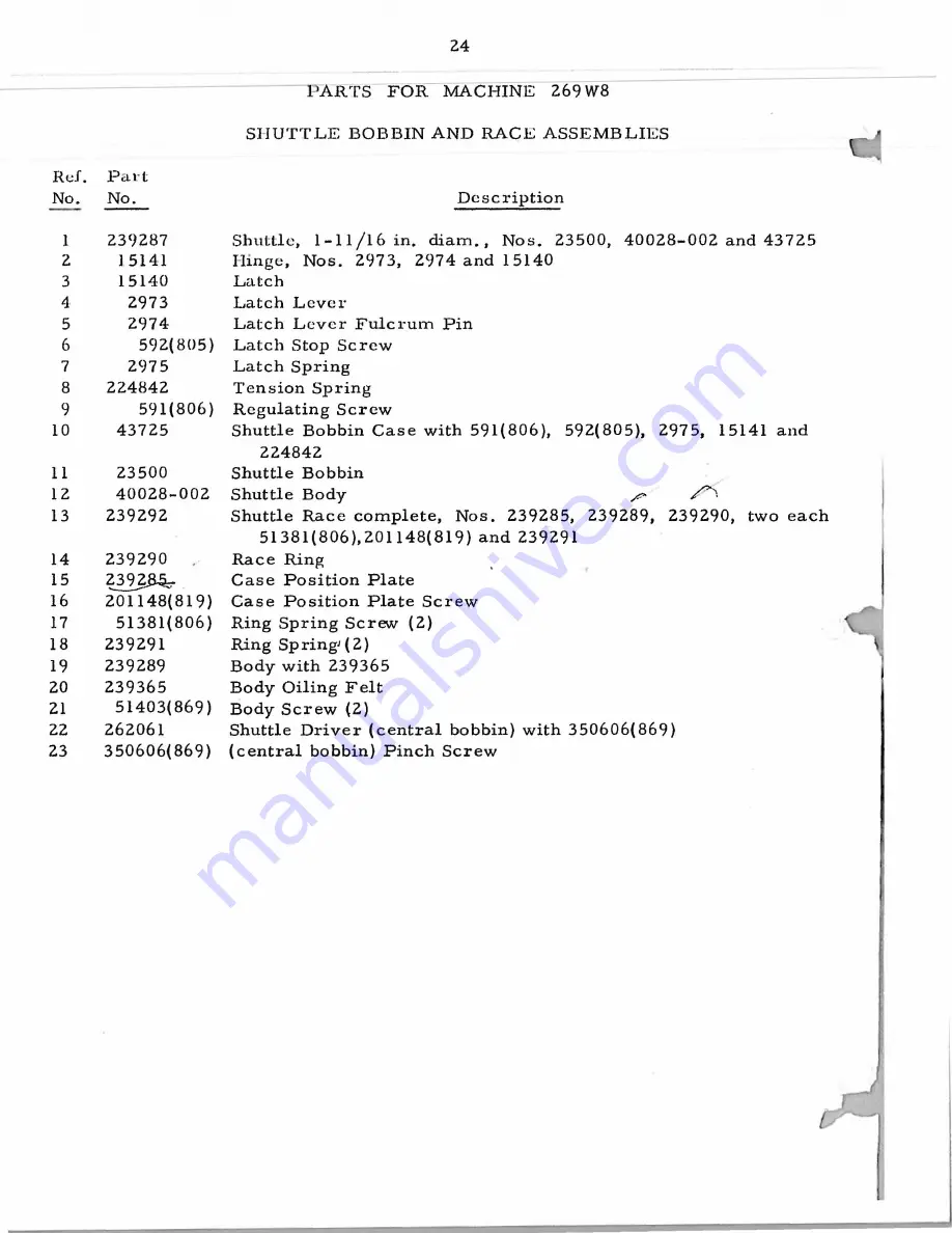 Singer 269W Service Manual Download Page 24