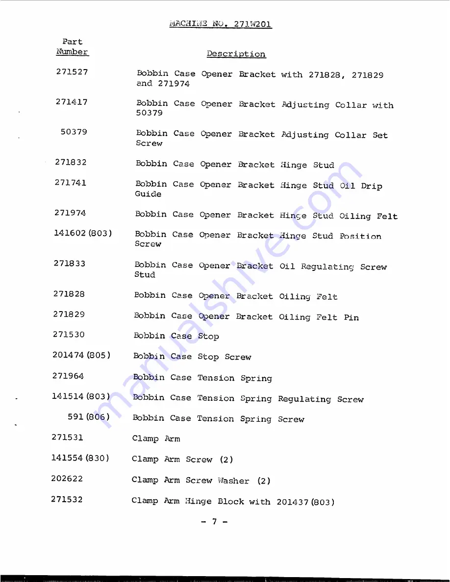 Singer 271W201 Parts List Download Page 9