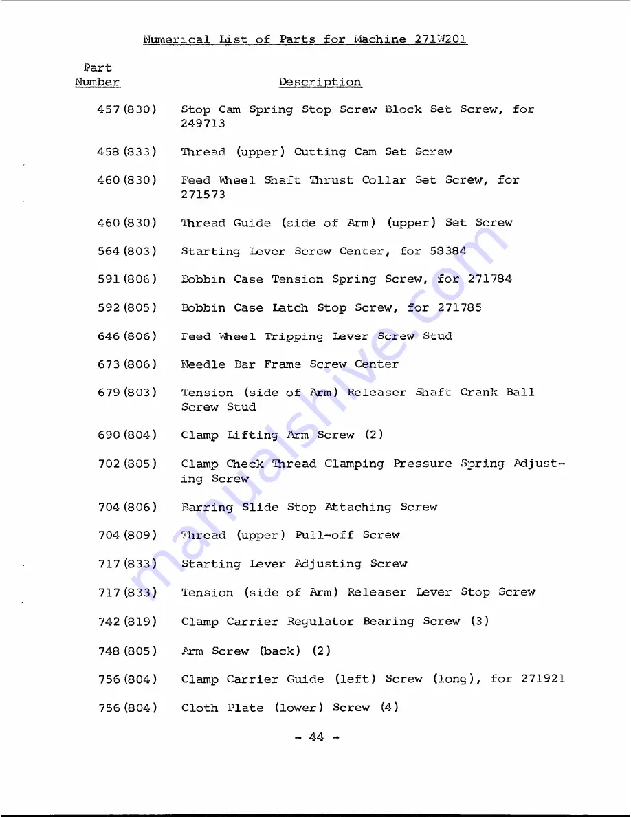 Singer 271W201 Parts List Download Page 47