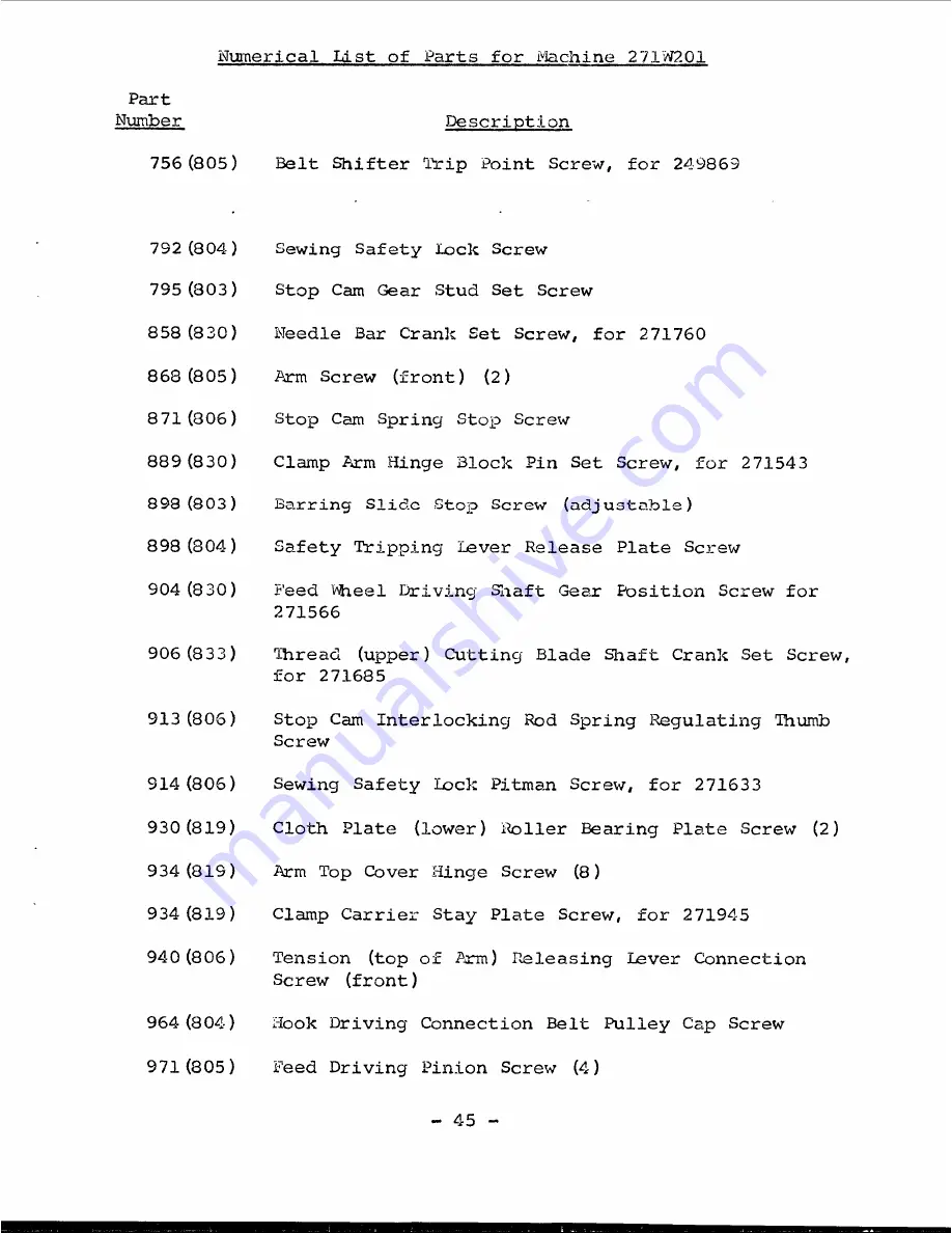 Singer 271W201 Parts List Download Page 48