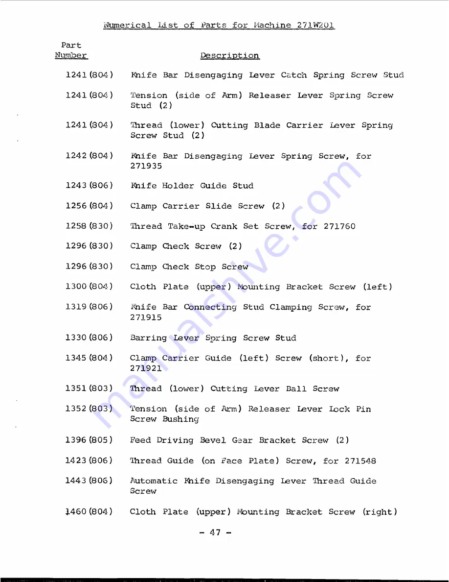 Singer 271W201 Parts List Download Page 50