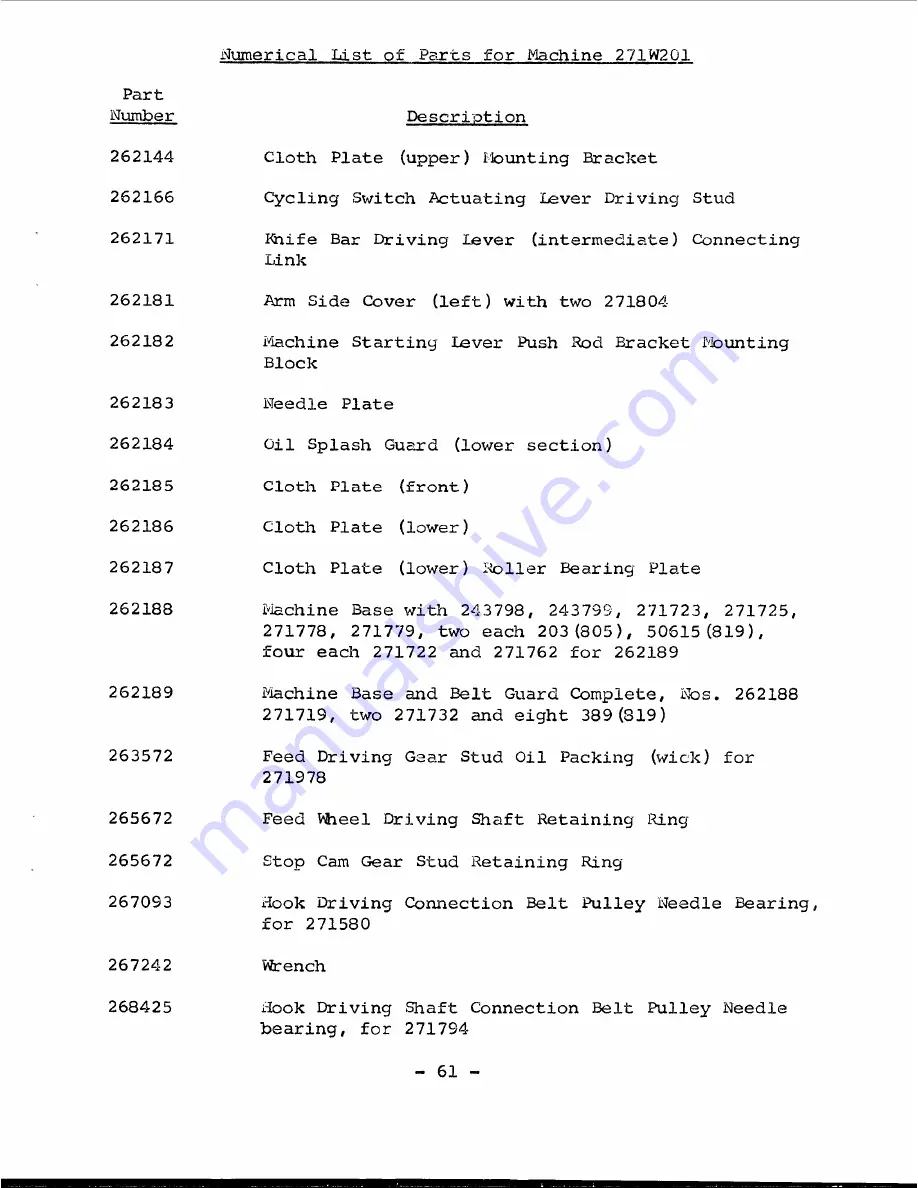 Singer 271W201 Parts List Download Page 64