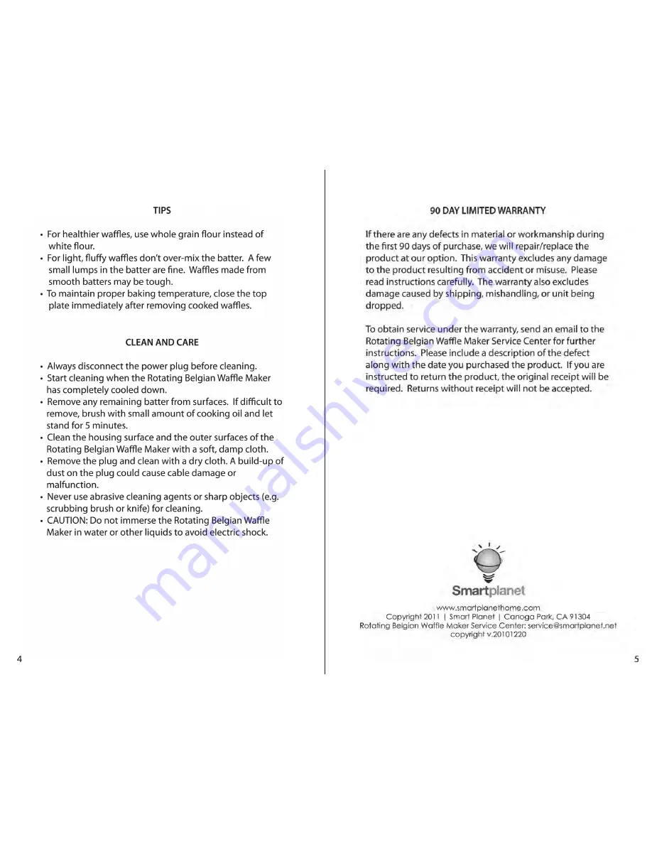 Smart Planet MWM-1 Instruction Manual And Recipe Book Download Page 4