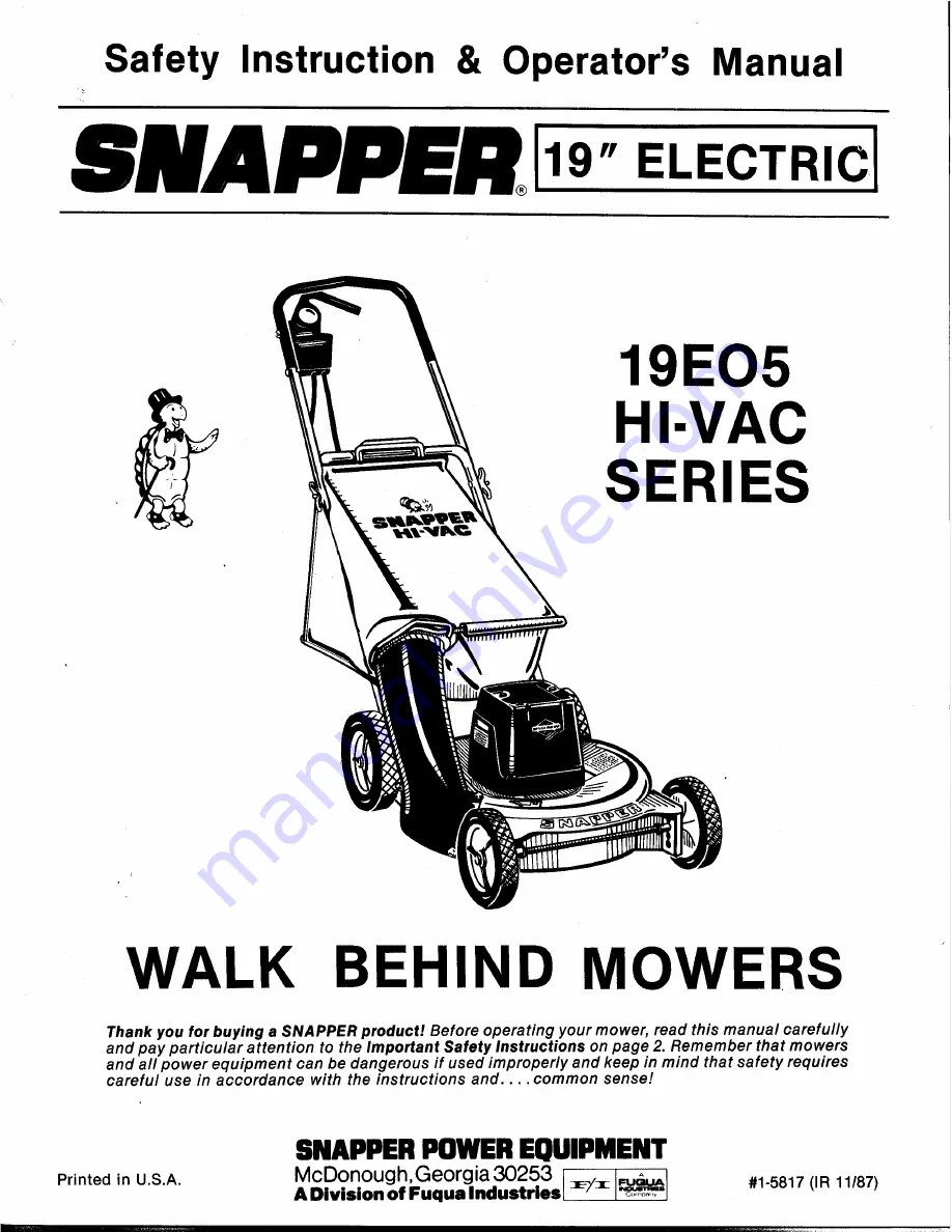 Snapper 19EO5 HI-VAC Series Скачать руководство пользователя страница 1