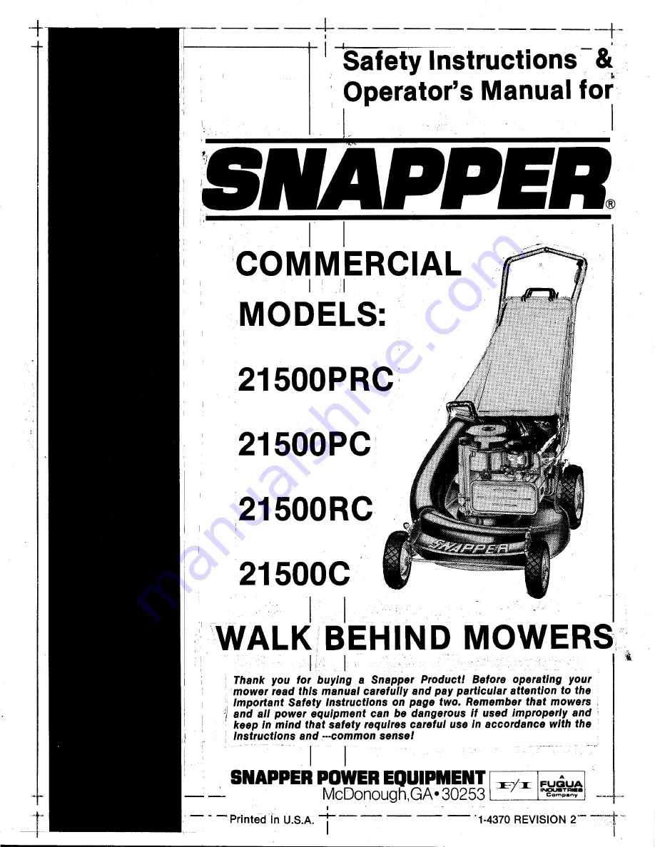 Snapper 21500PRC Safety Instructions & Operator'S Manual Download Page 1