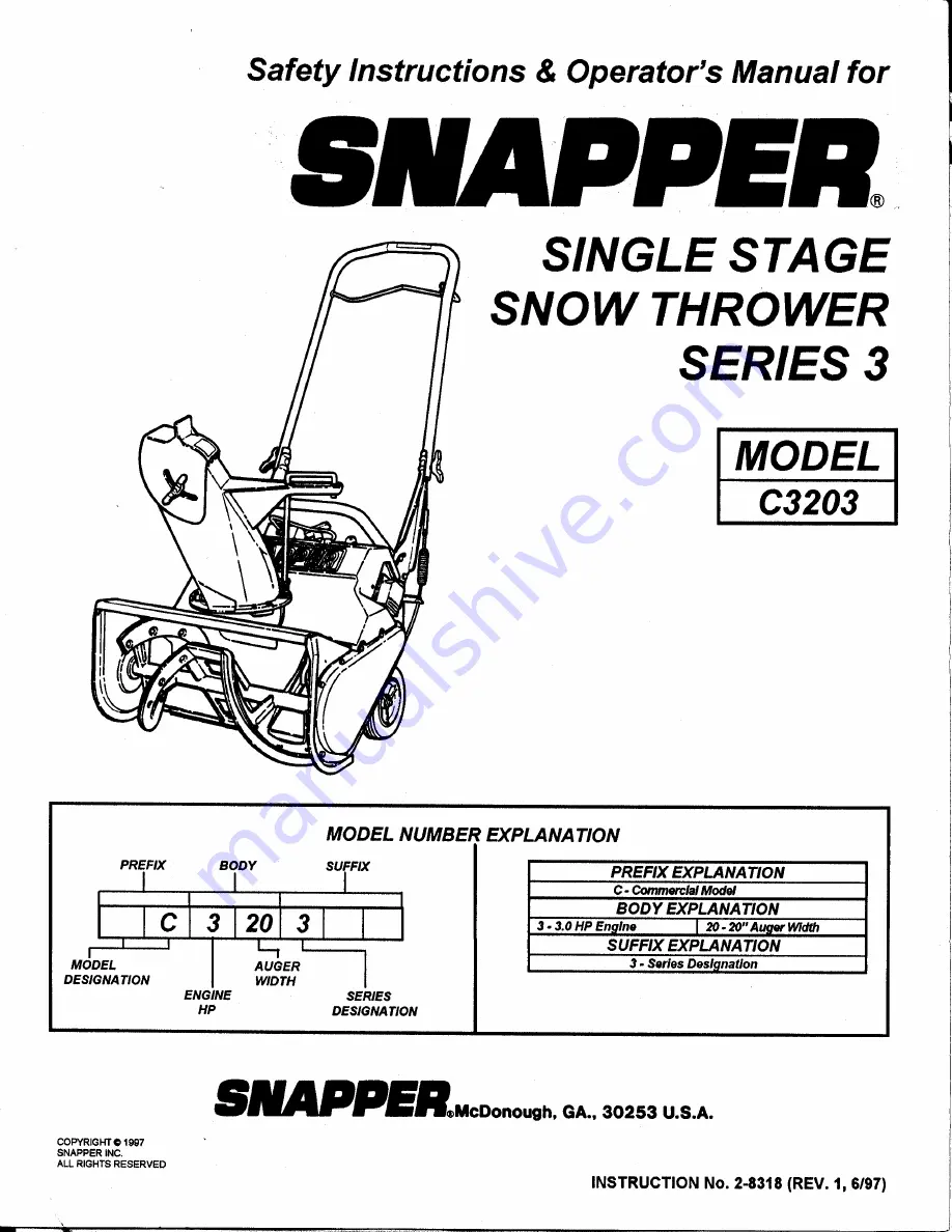 Snapper C3203 Скачать руководство пользователя страница 1