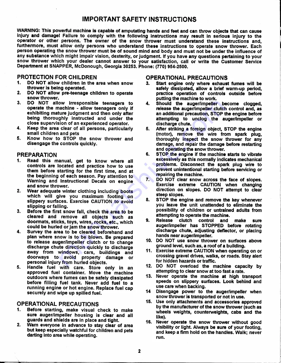 Snapper C3203 Safety Instructions & Operator'S Manual Download Page 2