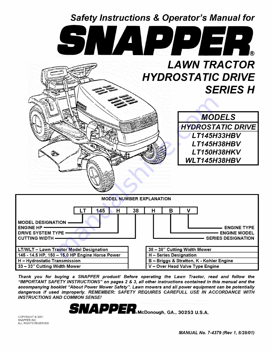 Snapper WLT145H38HBV Скачать руководство пользователя страница 133