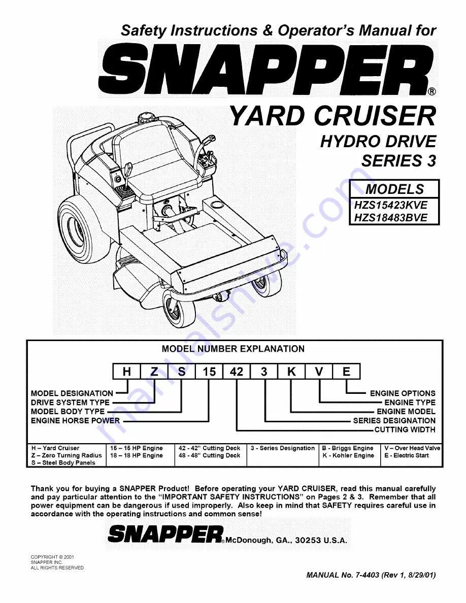 Snapper Yard Cruiser HZS15423KVE Safety Instructions & Operator'S Manual Download Page 65