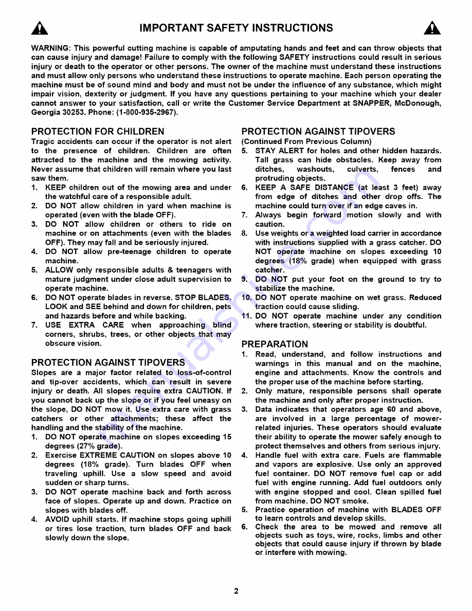 Snapper Yard Cruiser HZS15423KVE Safety Instructions & Operator'S Manual Download Page 98