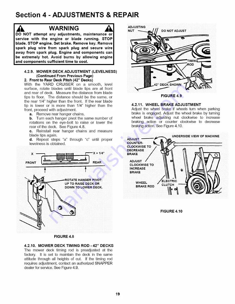 Snapper Yard Cruiser HZS15423KVE Safety Instructions & Operator'S Manual Download Page 114