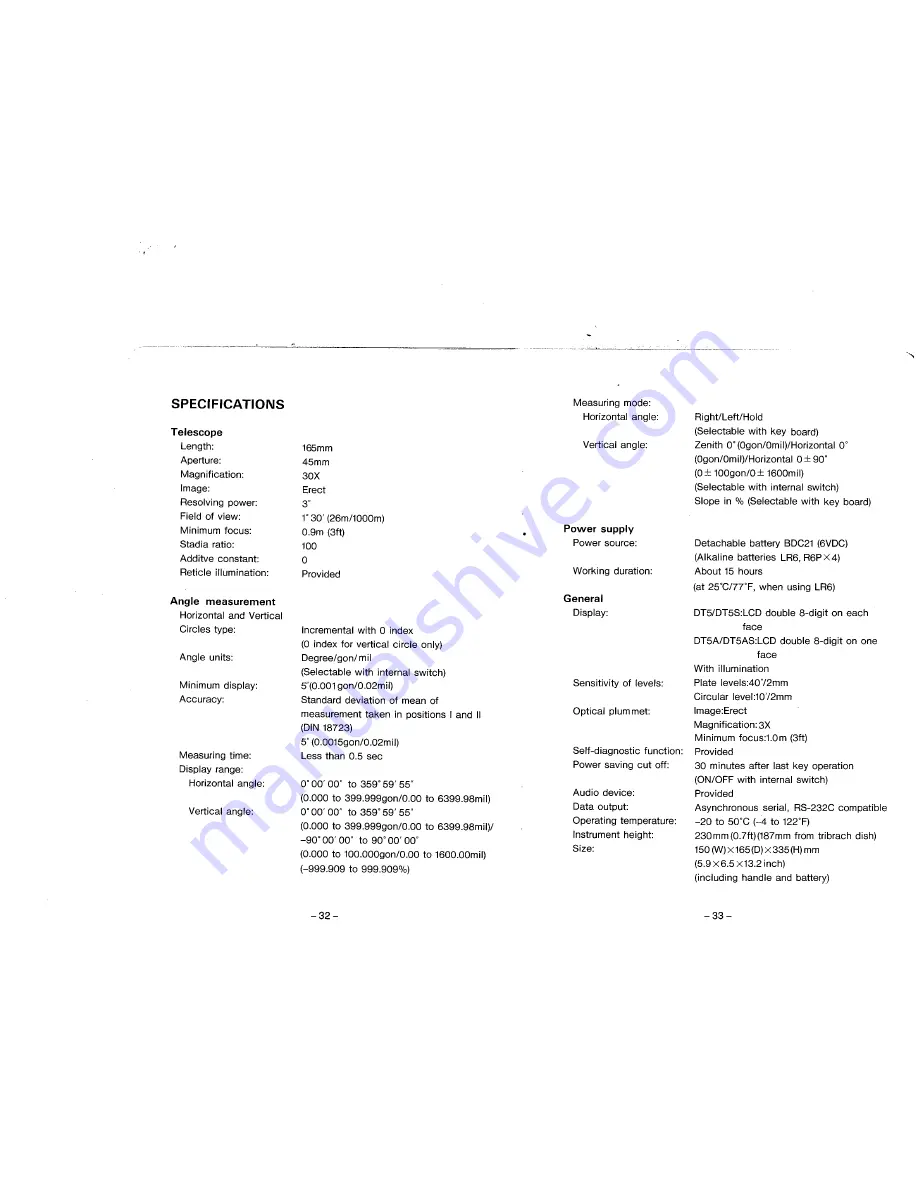 Sokkia DT5 Operating Manual Download Page 21