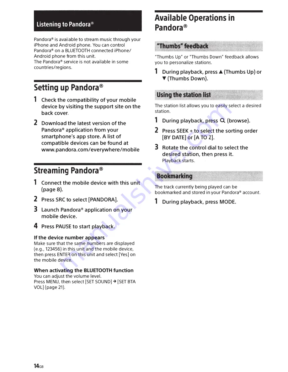 Sony 158N5100BT Operating Instructions Manual Download Page 14