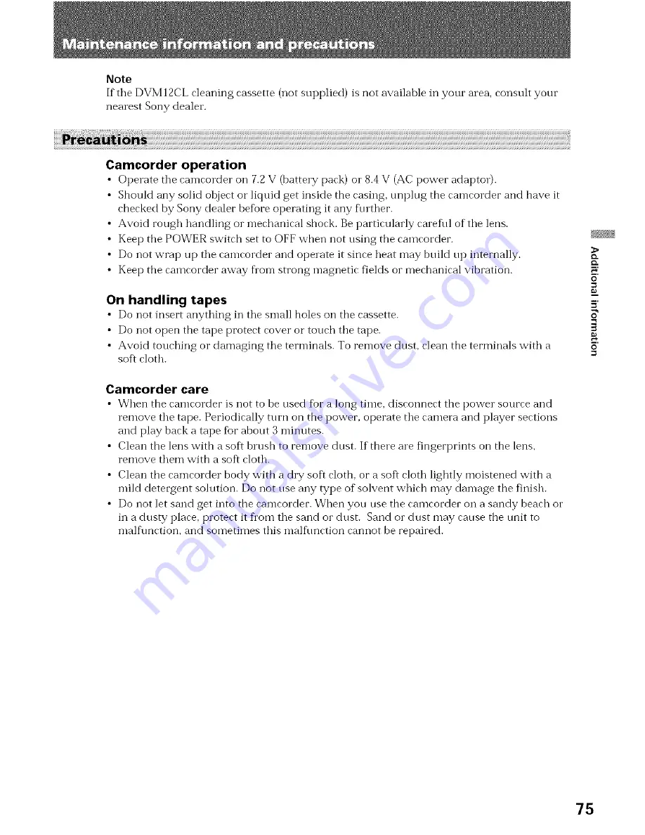 Sony AC-V316 Operating Instructions Manual Download Page 75