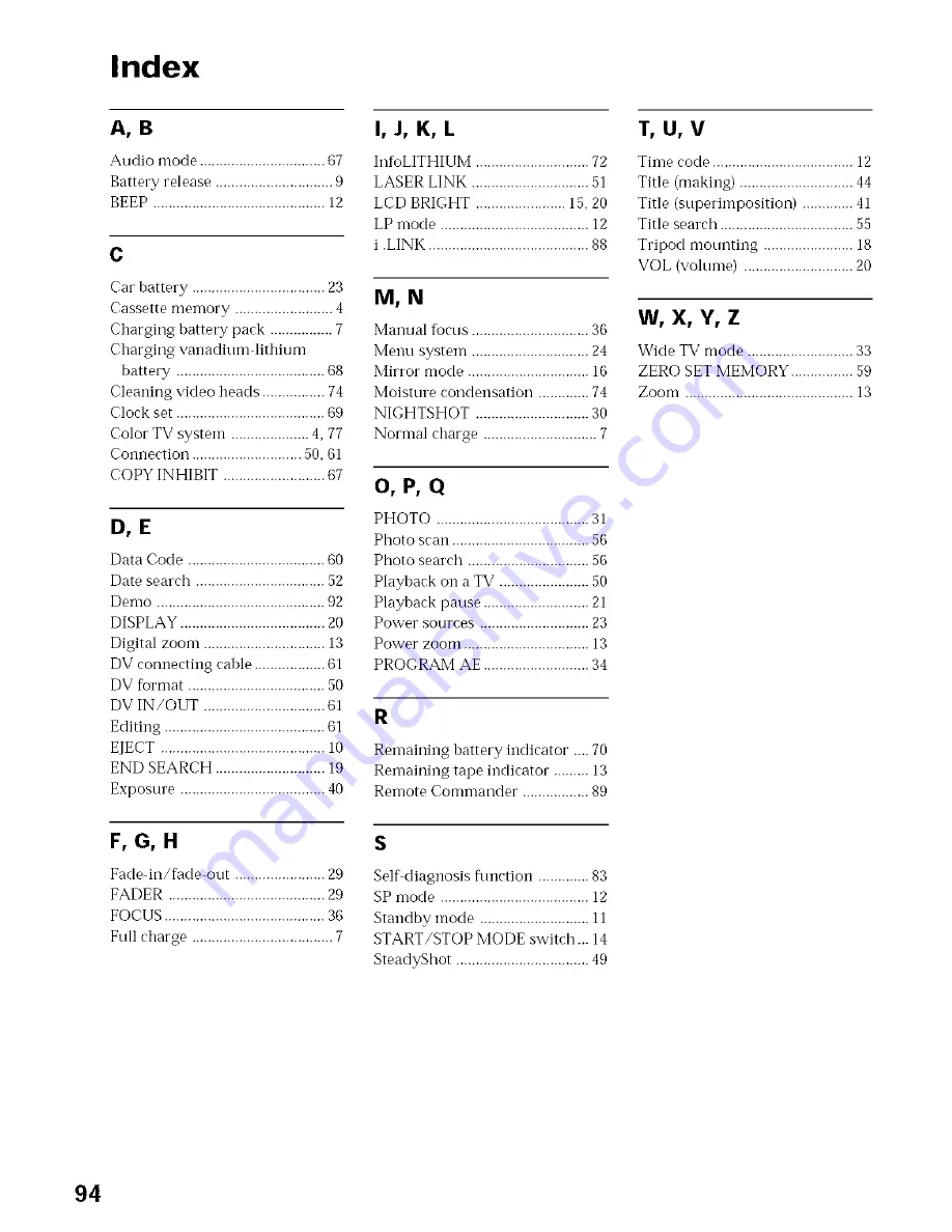 Sony AC-V316 Operating Instructions Manual Download Page 94