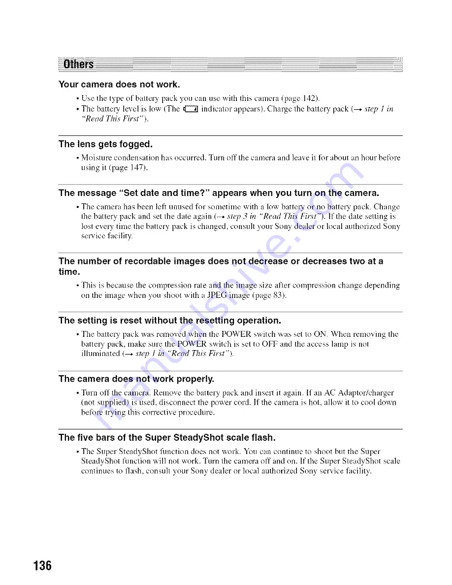 Sony Alpha 100 User'S Manual / Troubleshooting Download Page 136