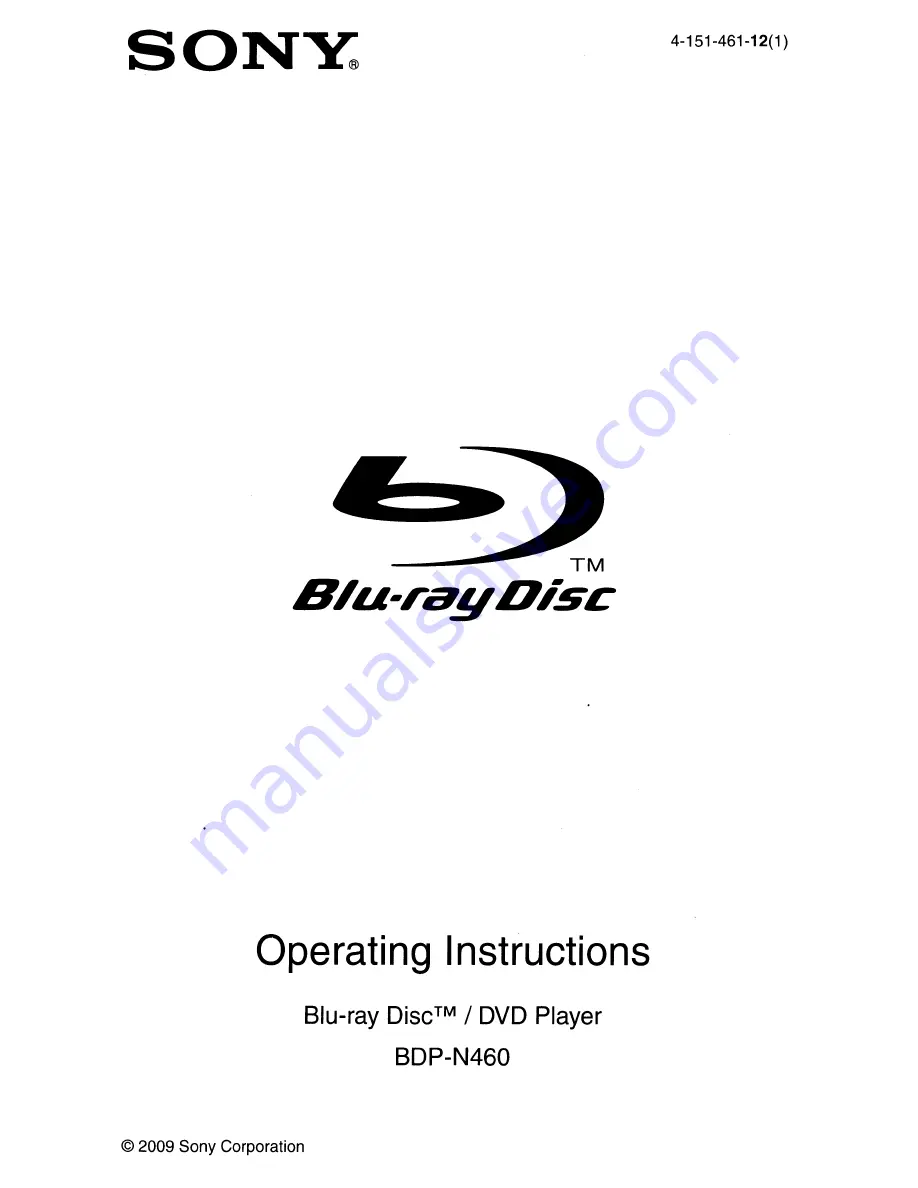 Sony BDP-N460 - Blu-Ray Disc Player Operating Instructions Manual Download Page 1