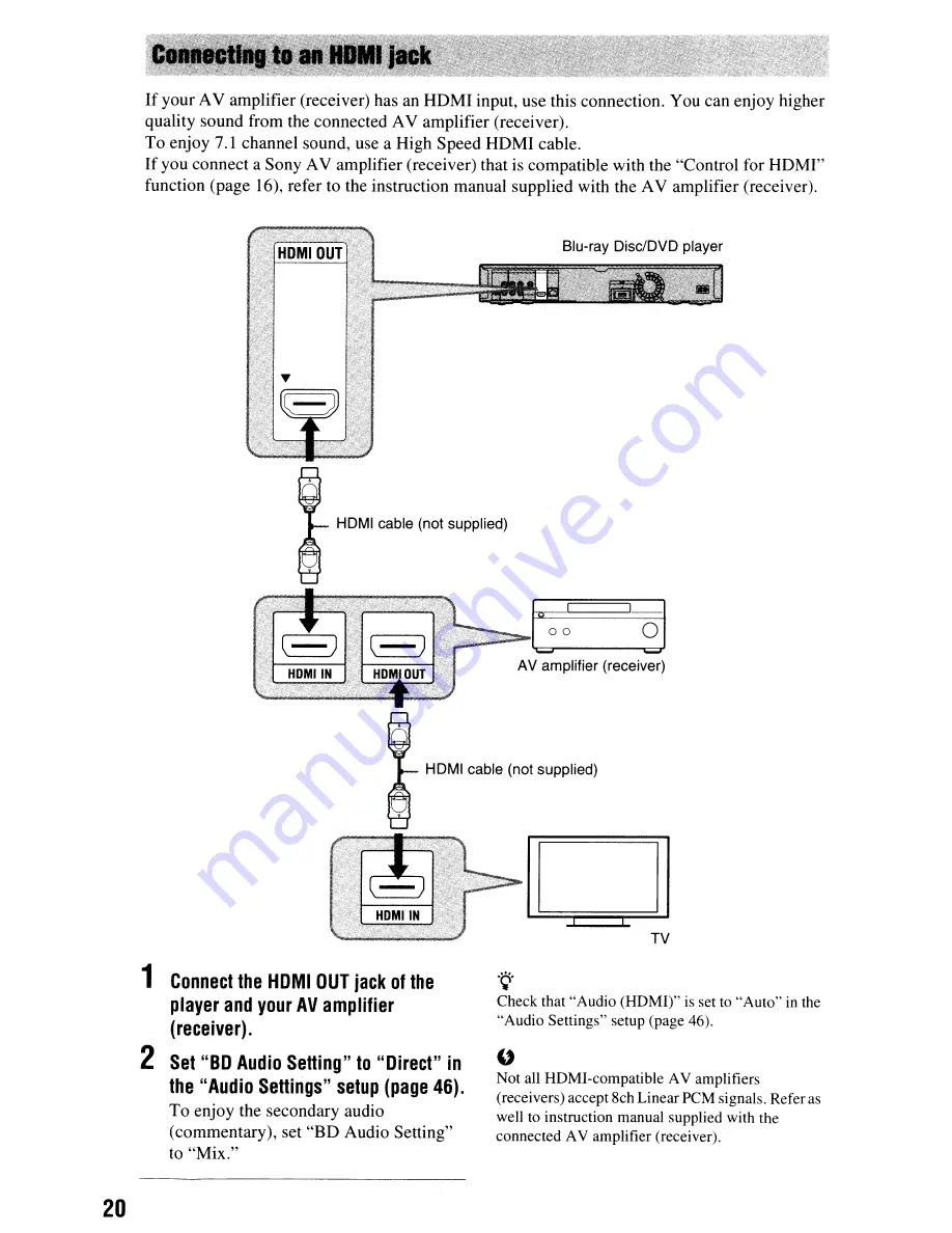 Sony BDP-N460 - Blu-Ray Disc Player Operating Instructions Manual Download Page 20