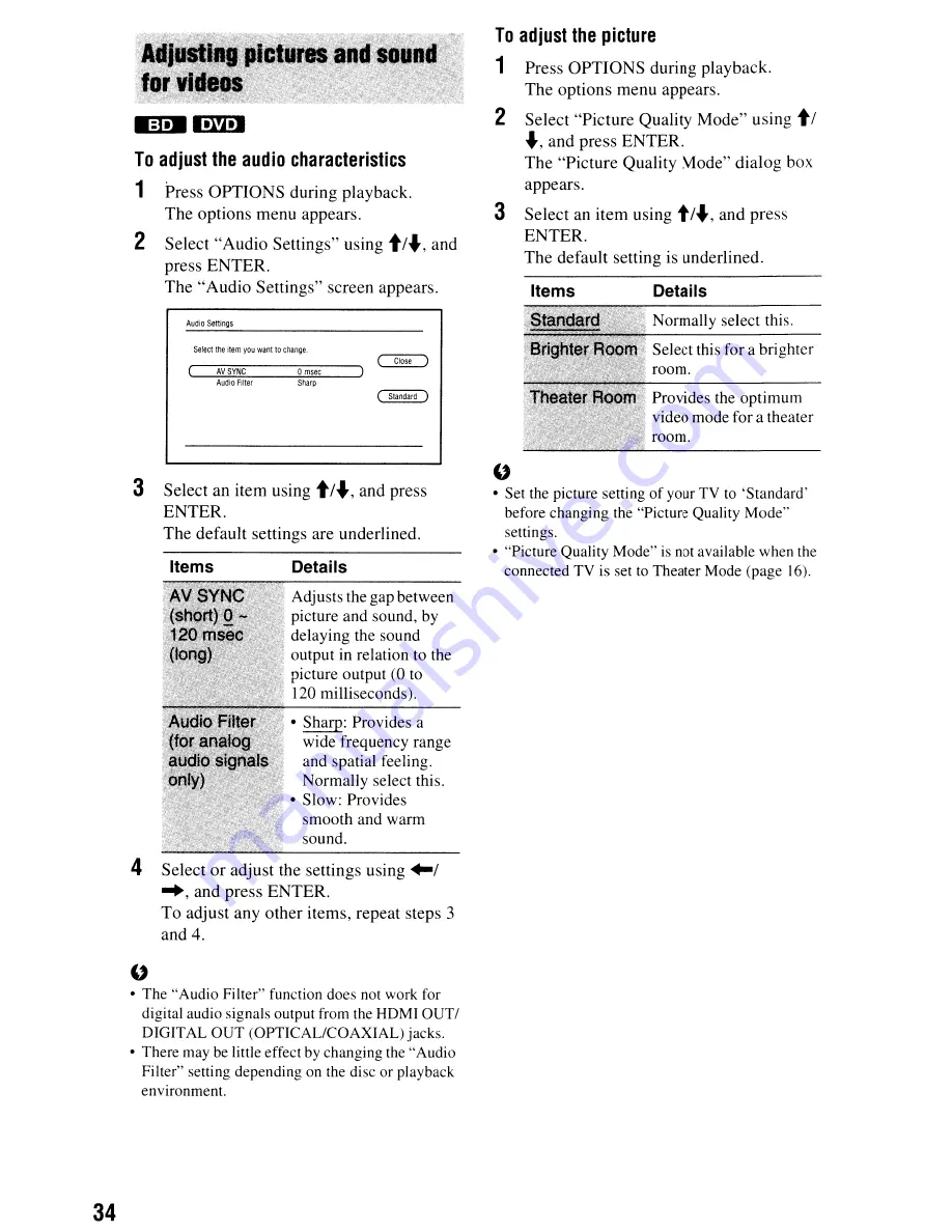 Sony BDP-N460 - Blu-Ray Disc Player Operating Instructions Manual Download Page 34