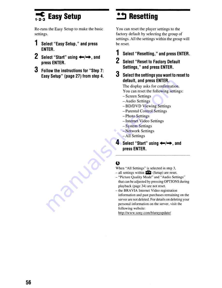 Sony BDP-N460 - Blu-Ray Disc Player Operating Instructions Manual Download Page 56