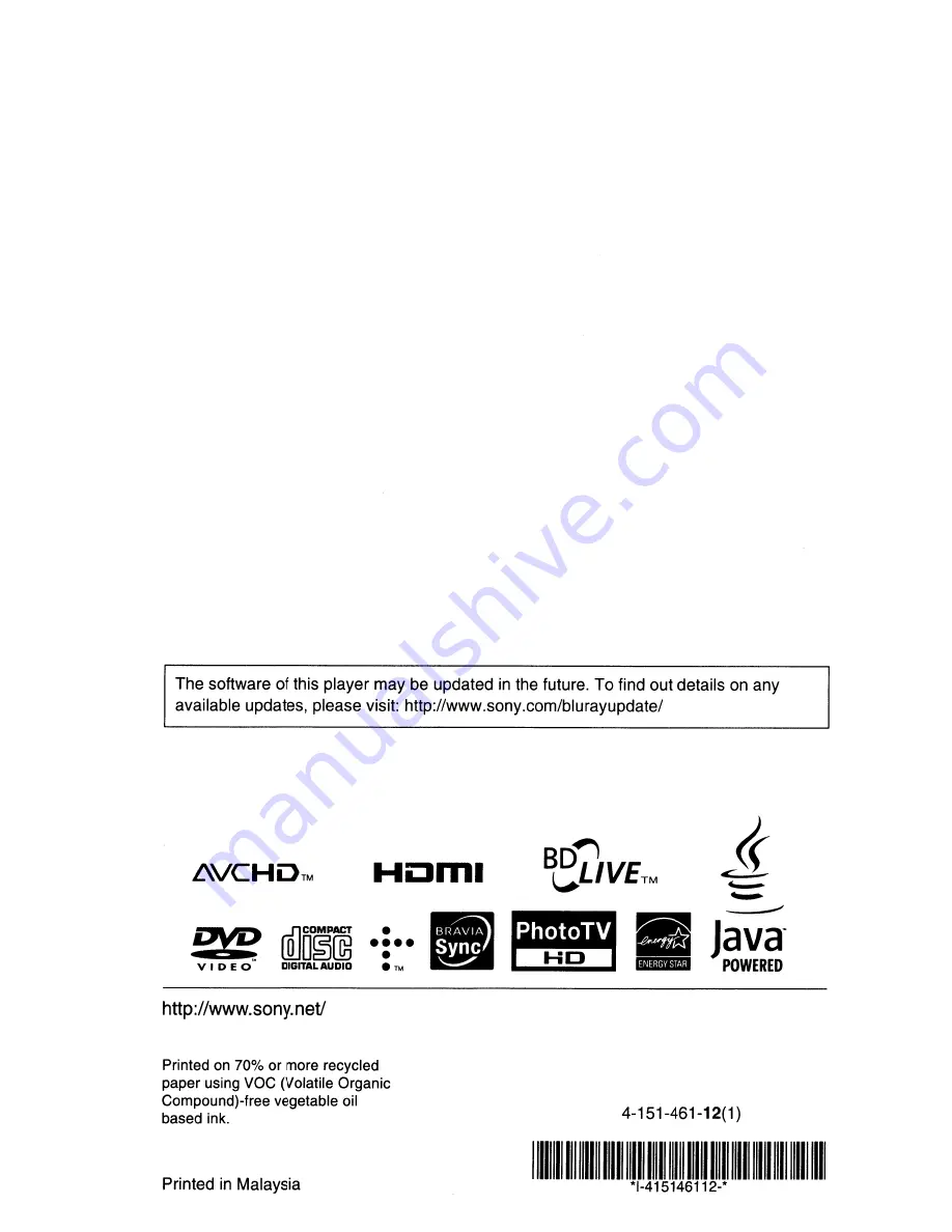 Sony BDP-N460 - Blu-Ray Disc Player Operating Instructions Manual Download Page 72