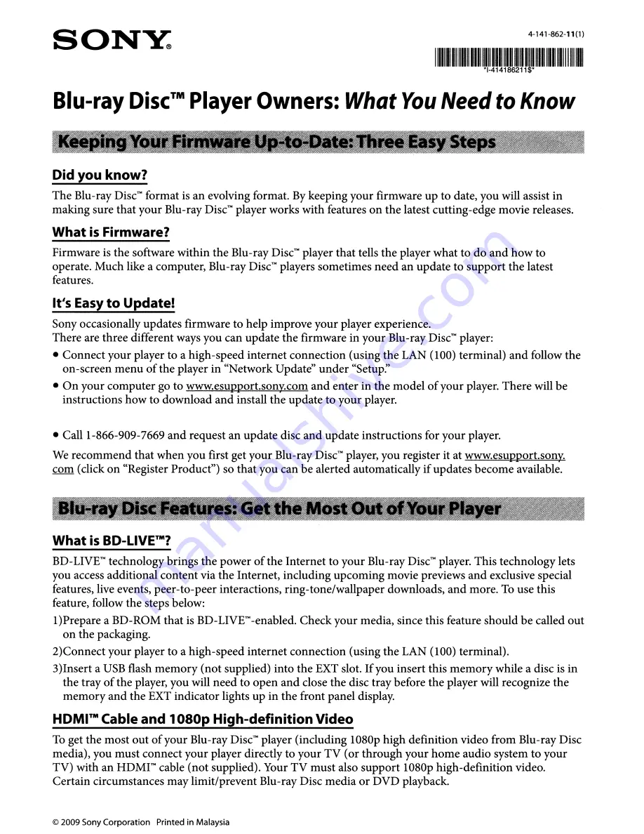 Sony BDP-N460 - Blu-Ray Disc Player Operating Instructions Manual Download Page 73