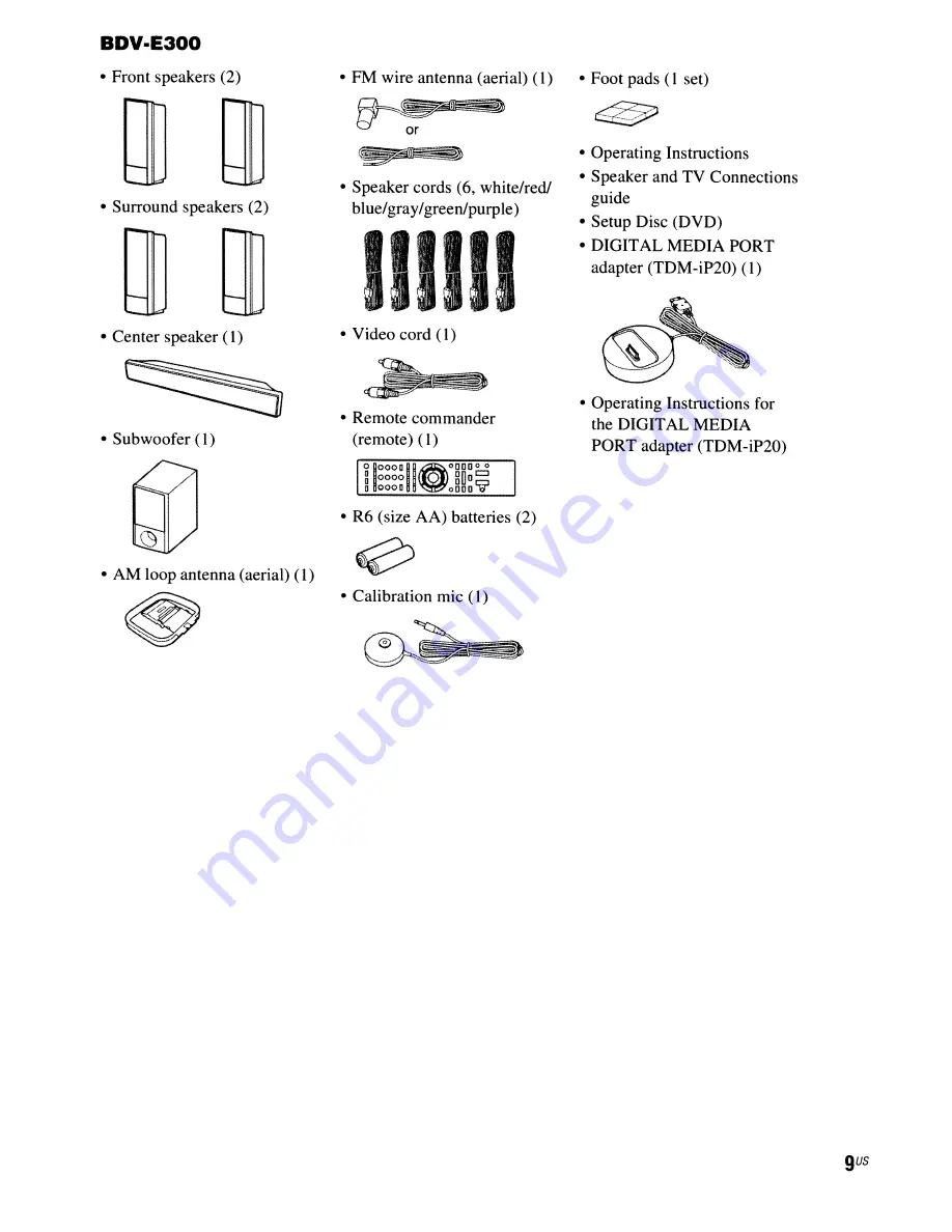 Sony BDV-E300 - Blu-ray Disc™ Player Home Theater System Скачать руководство пользователя страница 9